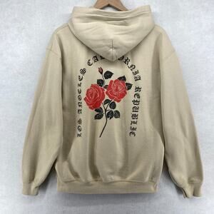 ARTIST UNION Hoodie Adult M LA CALIFORNIA REPUBLIC Pullover Roses Fleece Beige